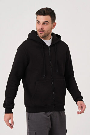 Unisex Fermuarlı Kanguru Cep 3 Iplik Sweatshirt Içi Polar