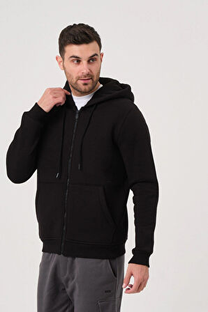 Unisex Fermuarlı Kanguru Cep 3 Iplik Sweatshirt Içi Polar