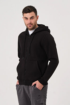 Unisex Fermuarlı Kanguru Cep 3 Iplik Sweatshirt Içi Polar
