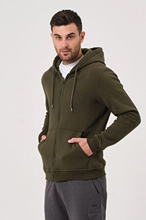 Unisex Fermuarlı Kanguru Cep 3 Iplik Sweatshirt Içi Polar