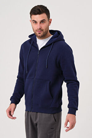 Unisex Fermuarlı Kanguru Cep 3 Iplik Sweatshirt Içi Polar