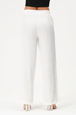 Kadın Siyah Keten Pantolon Beli Lastikli