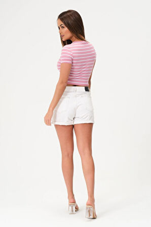 Kadın Crop Bluz Bisiklet Yaka Krop