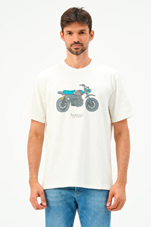 Erkek Motorsiklet Baskılı Tshirt Basic Tişört