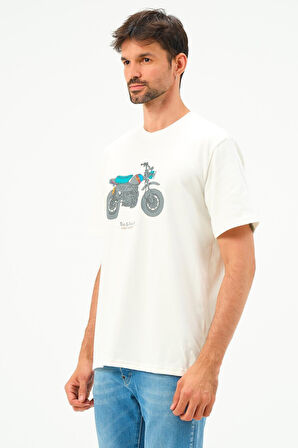 Erkek Motorsiklet Baskılı Tshirt Basic Tişört