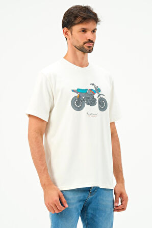 Erkek Motorsiklet Baskılı Tshirt Basic Tişört
