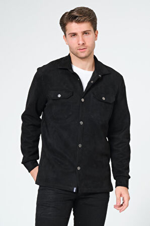 Siyah Erkek Süet Gömlek Tişört Üstü Kalın Gömlek