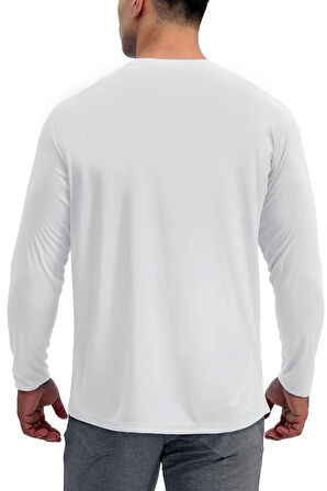 Erkek Beyaz Basic Uzun Kollu Tişört Sporcu Body T-shirt