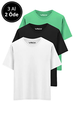 Erkek 3 Lü Paket %100 Pamuk Oversize Tişört Basic Bisiklet Yaka Kısa Kollu T-Shirt