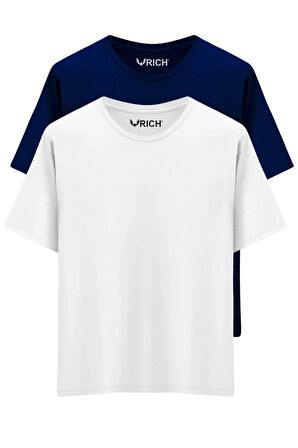 Erkek 2 Li Paket %100 Pamuk Oversize Tişört Basic Bisiklet Yaka Kısa Kollu T-Shirt