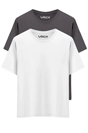 Erkek 2 Li Paket %100 Pamuk Oversize Tişört Basic Bisiklet Yaka Kısa Kollu T-Shirt