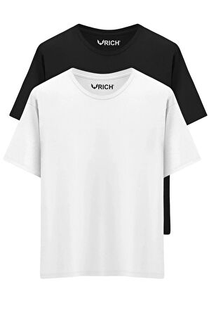 Erkek 2 Li Paket %100 Pamuk Oversize Tişört Basic Bisiklet Yaka Kısa Kollu T-Shirt