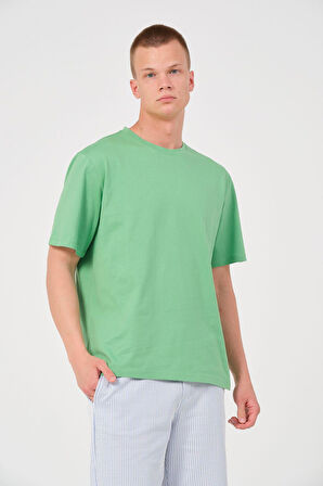 Erkek %100 Pamuk Oversize Tişört Basic Bisiklet Yaka Kısa Kollu T-Shirt