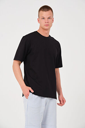 Erkek %100 Pamuk Oversize Tişört Basic Bisiklet Yaka Kısa Kollu T-Shirt