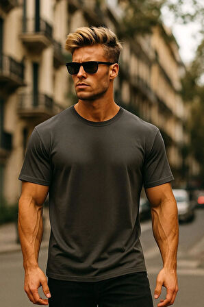 Erkek %100 Pamuk Oversize Tişört Basic Bisiklet Yaka Kısa Kollu T-Shirt