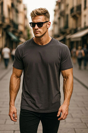 Erkek %100 Pamuk Oversize Tişört Basic Bisiklet Yaka Kısa Kollu T-Shirt