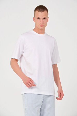 Erkek %100 Pamuk Oversize Tişört Basic Bisiklet Yaka Kısa Kollu T-Shirt