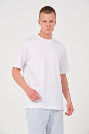 Erkek %100 Pamuk Oversize Tişört Basic Bisiklet Yaka Kısa Kollu T-Shirt