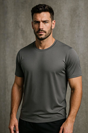 Erkek %100 Pamuk Slim Fit Sporcu Tişört Basic Bisiklet Yaka Kısa Kollu T-Shirt