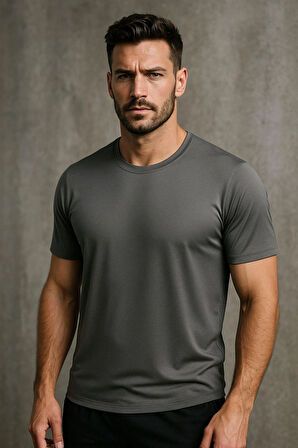 Erkek %100 Pamuk Slim Fit Sporcu Tişört Basic Bisiklet Yaka Kısa Kollu T-Shirt