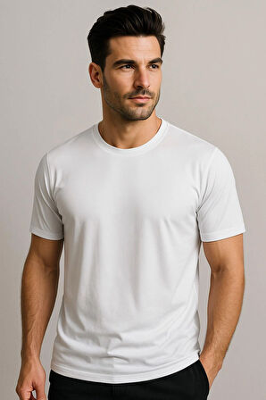 Erkek %100 Pamuk Slim Fit Sporcu Tişört Basic Bisiklet Yaka Kısa Kollu T-Shirt