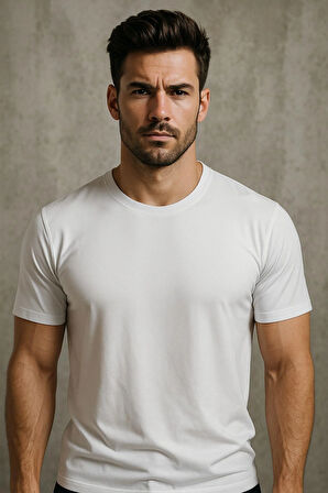 Erkek %100 Pamuk Slim Fit Sporcu Tişört Basic Bisiklet Yaka Kısa Kollu T-Shirt