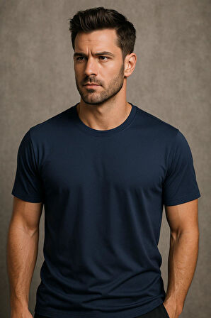 Erkek %100 Pamuk Slim Fit Sporcu Tişört Basic Bisiklet Yaka Kısa Kollu T-Shirt