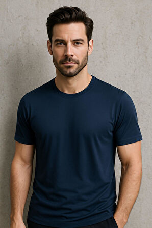 Erkek %100 Pamuk Slim Fit Sporcu Tişört Basic Bisiklet Yaka Kısa Kollu T-Shirt