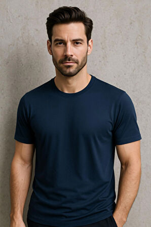 Erkek %100 Pamuk Slim Fit Sporcu Tişört Basic Bisiklet Yaka Kısa Kollu T-Shirt