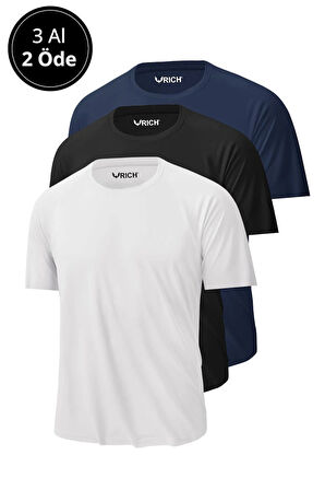 Erkek 3'Lü Paket %100 Pamuk Slim Fit Sporcu Tişört Basic Bisiklet Yaka Kısa Kollu T-Shirt