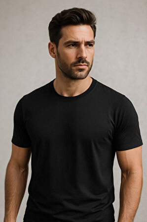 Erkek %100 Pamuk Slim Fit Sporcu Tişört Basic Bisiklet Yaka Kısa Kollu T-Shirt