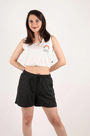 Kadın Siyah Şort Kısa Spor Şort