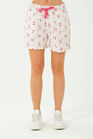 Kadın Desenli Keten Şort