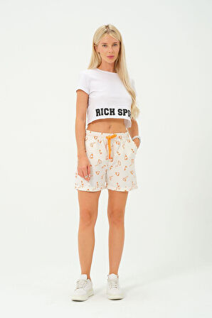 Kadın Desenli Keten Şort