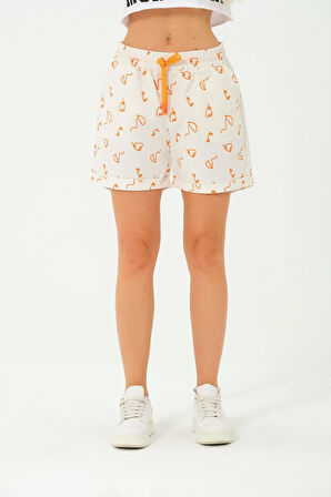 Kadın Desenli Keten Şort