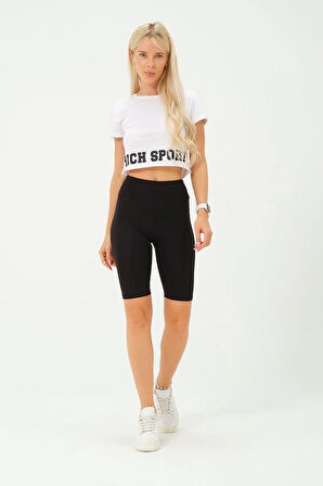 Kadın Toplayıcı Yüksek Bel Kısa Tayt Esnek Spor Tayt