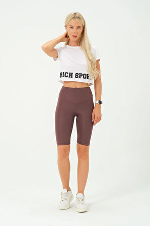 Kadın Toplayıcı Yüksek Bel Kısa Tayt Esnek Spor Tayt