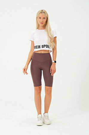 Kadın Toplayıcı Yüksek Bel Kısa Tayt Esnek Spor Tayt