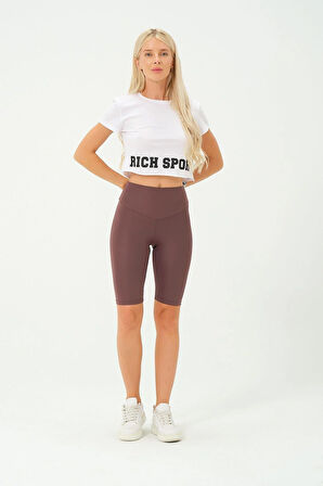 Kadın Toplayıcı Yüksek Bel Kısa Tayt Esnek Spor Tayt