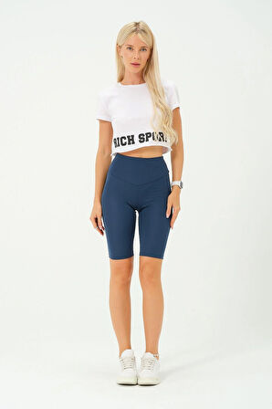 Kadın Toplayıcı Yüksek Bel Kısa Tayt Esnek Spor Tayt