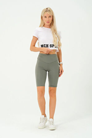 Kadın Kısa Tayt Toplayıcı Yüksek Bel Kısa Tayt Esnek Spor Tayt