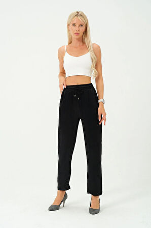 kadın yüksek bel parlak saten pantalon