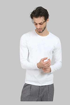 Erkek Uzun Kollu %100 Pamuk Elasten Dar Kesim Badi