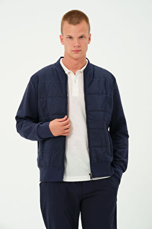 Erkek Lacivert Oversize Rüzgar Geçirmez Kışlık Şişme Mont Ceket