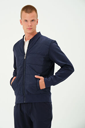 Erkek Lacivert Oversize Rüzgar Geçirmez Kışlık Şişme Mont Ceket