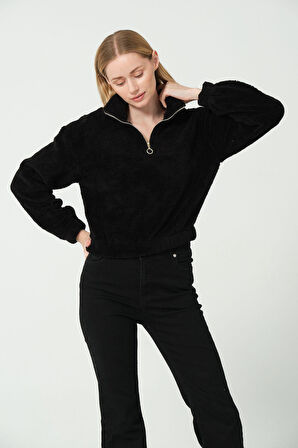 Kadın Peluş Yarım Fermuarlı Polar Mont