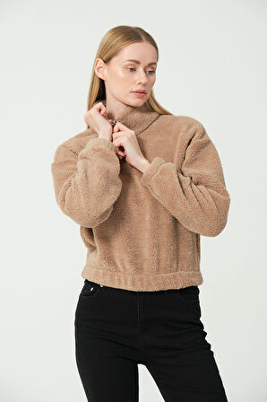 Kadın Peluş Yarım Fermuarlı Polar Mont