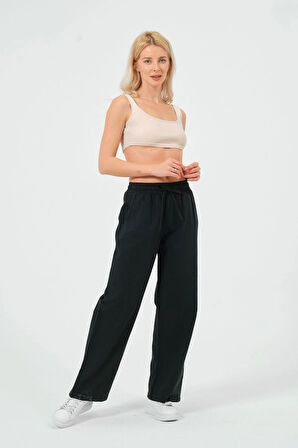 Kadın Keten Bol Paça Beli Lastikti Pantolon