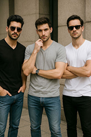 Erkek 3'lü Paket Kısa Kollu V Yaka T-shirt