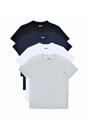 Erkek 4'lü Paket Kısa Kollu V Yaka T-Shirt